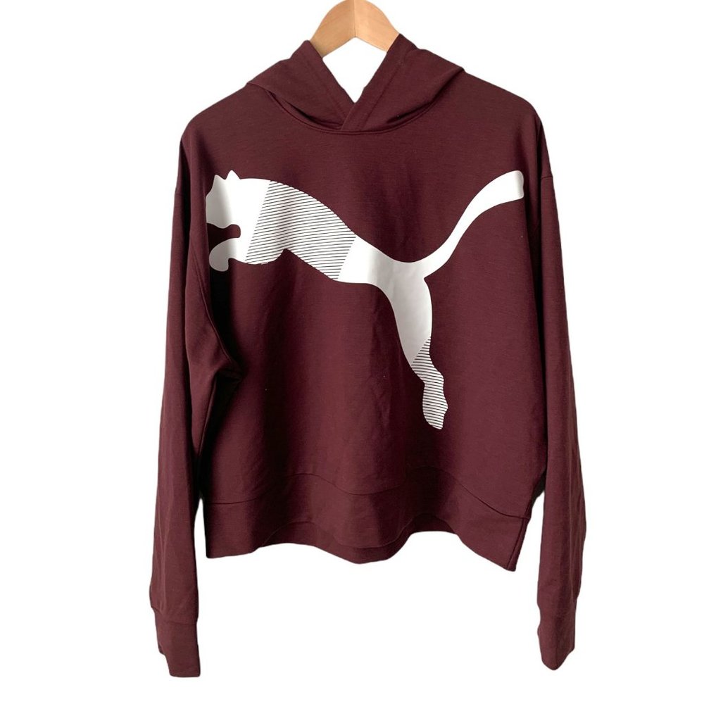 Puma Women's Maroon Red Wine Modern White Sports Logo Hoodie Large - Picture 1 of 8
